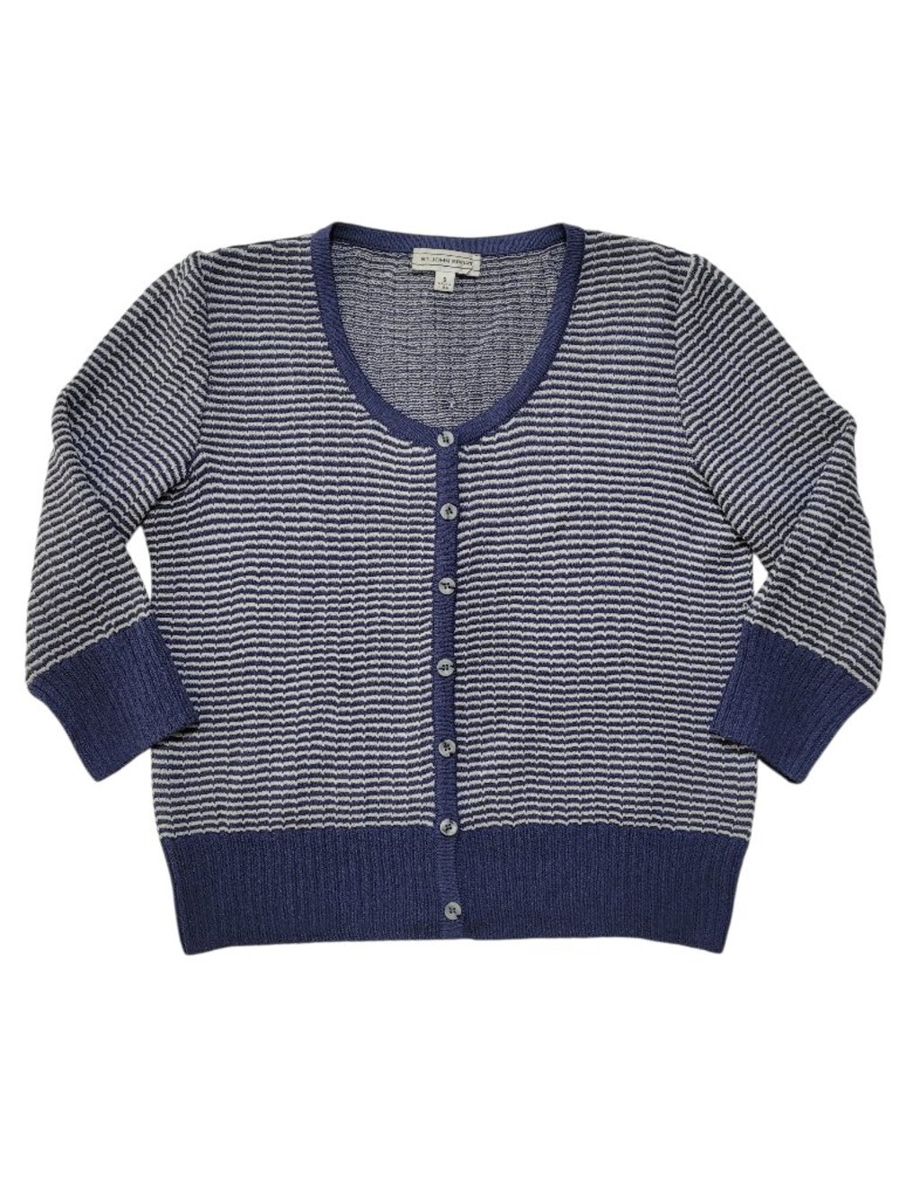 St. John Sport Striped Knit Cardigan Sweater Navy Blue White Small Coastal - Picture 3 of 9